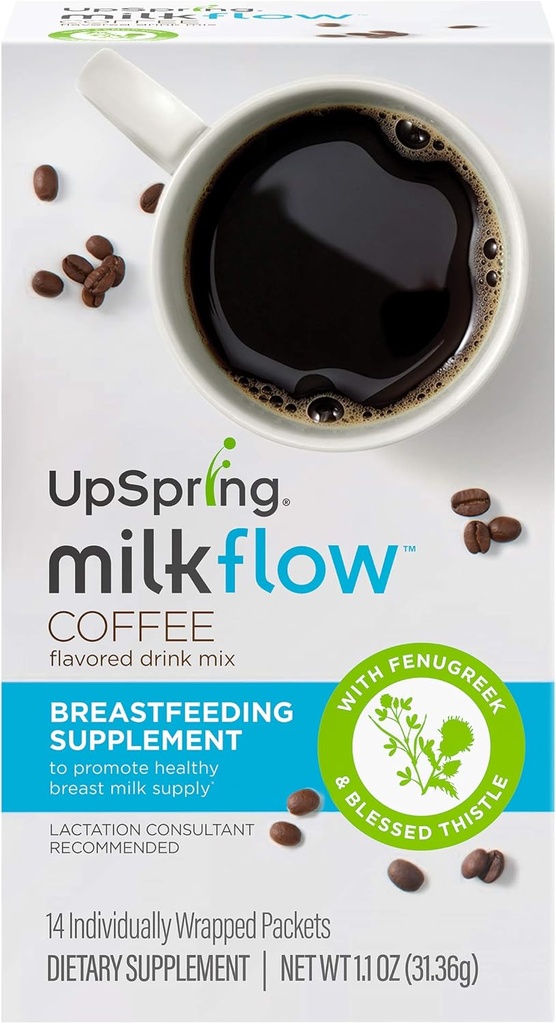 Upspring Milkflow Amning Supplement Drink Mix med Bukkehorn & Velsignet Thistle Measures 124; Kaffe Flavor Measurement 124; Amning supplement til fremme sund Breast Milk Supply 124; 14 Drink mikes
