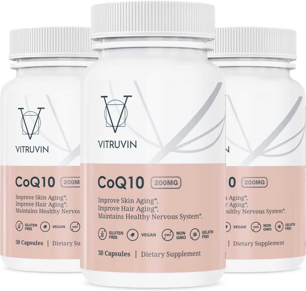 Vitruvin Ubiquinol COQ10 - Coenzym Q10 Ultra- absorbérbar, co q 10 Antioxidant supplement for vaskulær og hjertelig sundhed, sund hud og hår, sund aldring