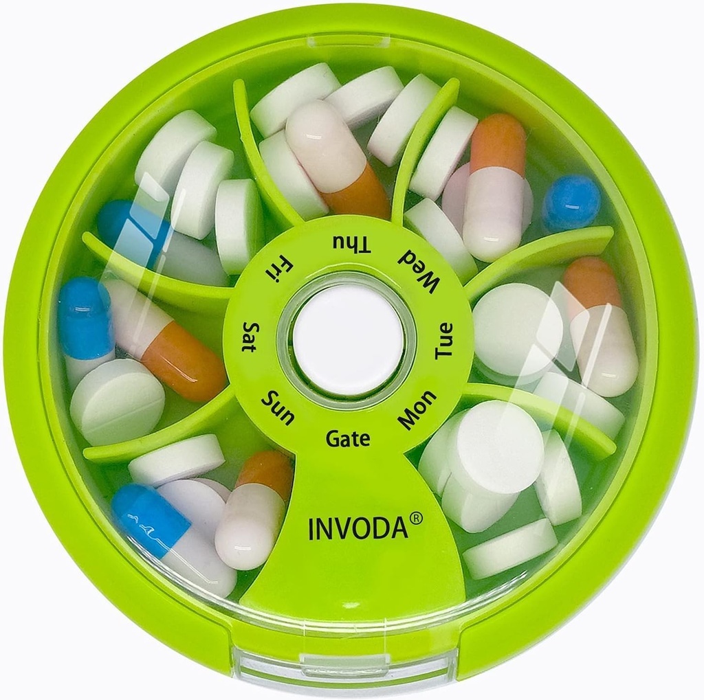 Pill Organizer Lille Pill Case 7 Dag Bærbar Travel Pill Box Cute Daily Pill Container for Medicine Fish Oil Supplements Vitamin Case (Grøn)
