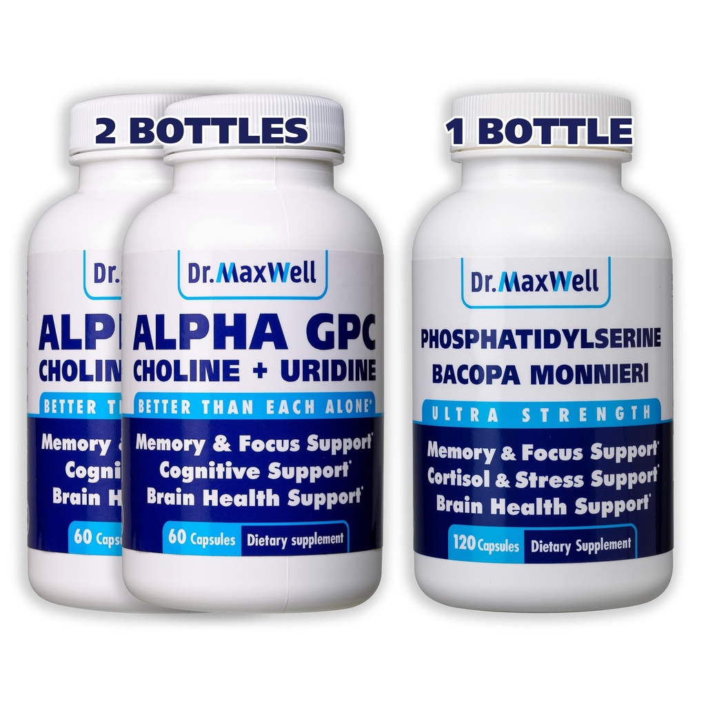 Alpha GPC & Uridine 2X 60 Kapsler + Phosphatidylserin & Bacopa 1x 120 Kapsler, 2 Months Supply