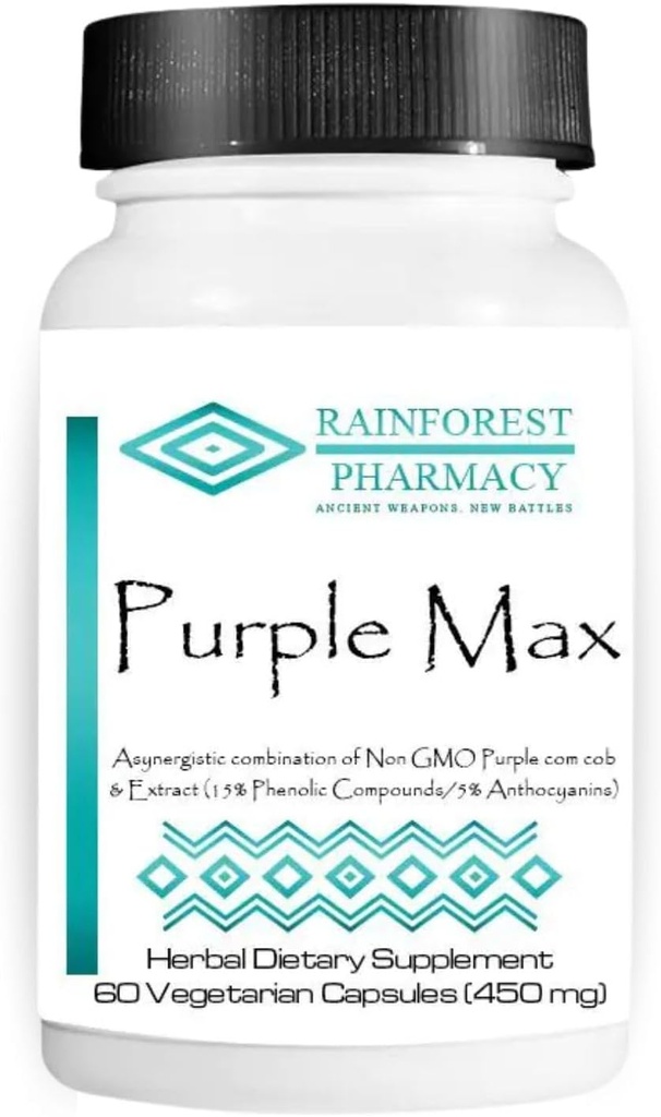 Rainforest Apotek Purple Max - 60 Vegetabilske Kapsler Mex124; Fremstillede naturlige lilla Majs Cob & Uddrag og 15% Phenolsk Compound Mex124; Non- GMO, Urtetilskud
