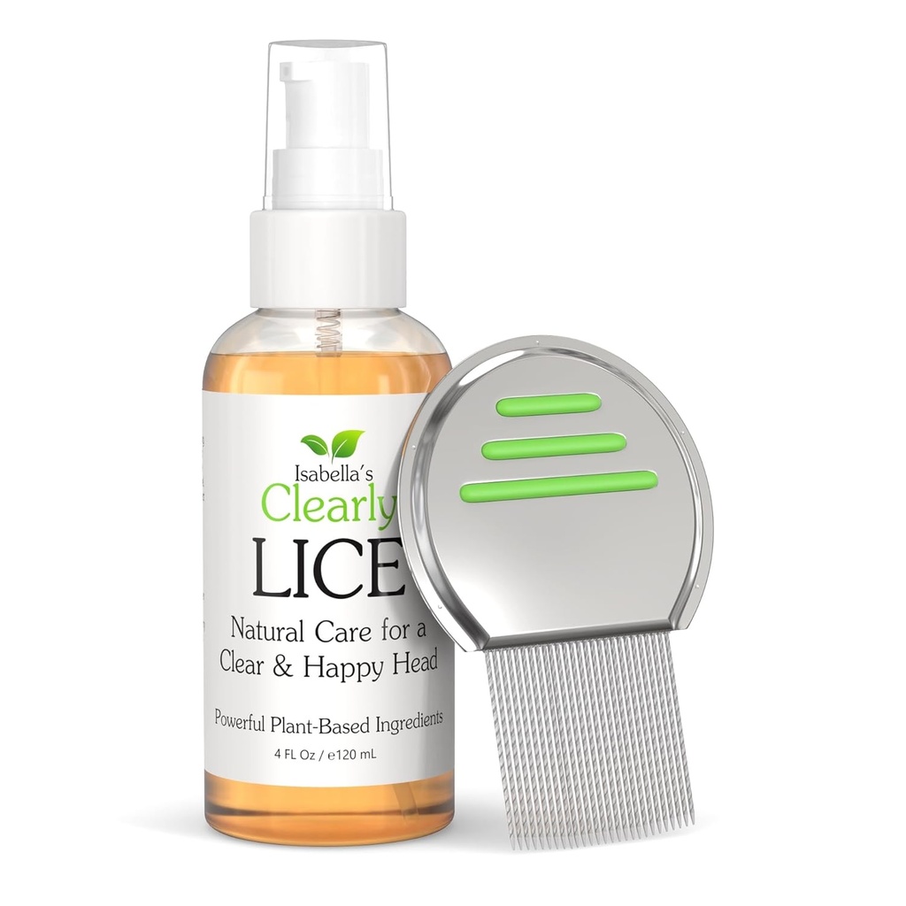 Isabellas klart LICE, Blend of Natural and Essential Oliils against 124; Non Toxic Scalp Oil for Lice og Nits med Metal Nit Comb (Inkluderet) 124; Neem, Rosemary, Cedarwood; for voksne og børn; 124; Lavet i USA