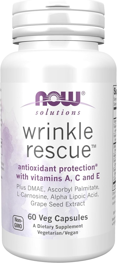Now Foods Solutions, Wrinkle Rescue ™ Kapsler, Målblend med Vitaminer A, C og E, 60 Kapsler