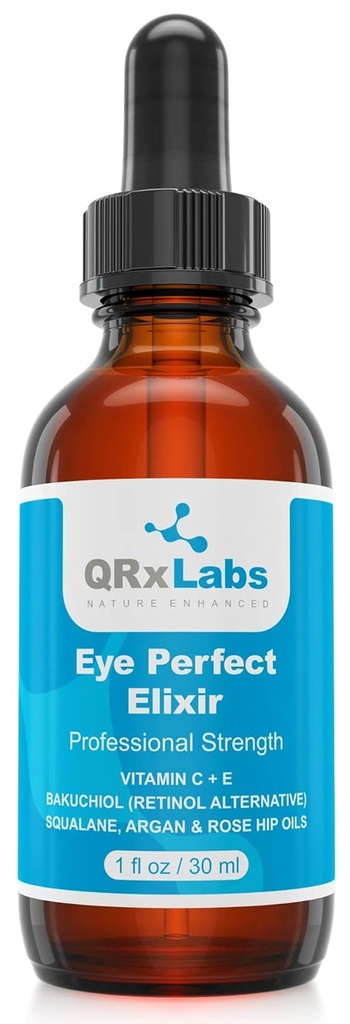 Eye Perfect Elixir - Med Bakuchiol (Retinol Alternative), Pure Argan og Rosehip Oliils, Squalane, C-vitamin & E - bedste anti-Aging behandling serum til poser, Puffiness, Wrinkles, Crow Feet
