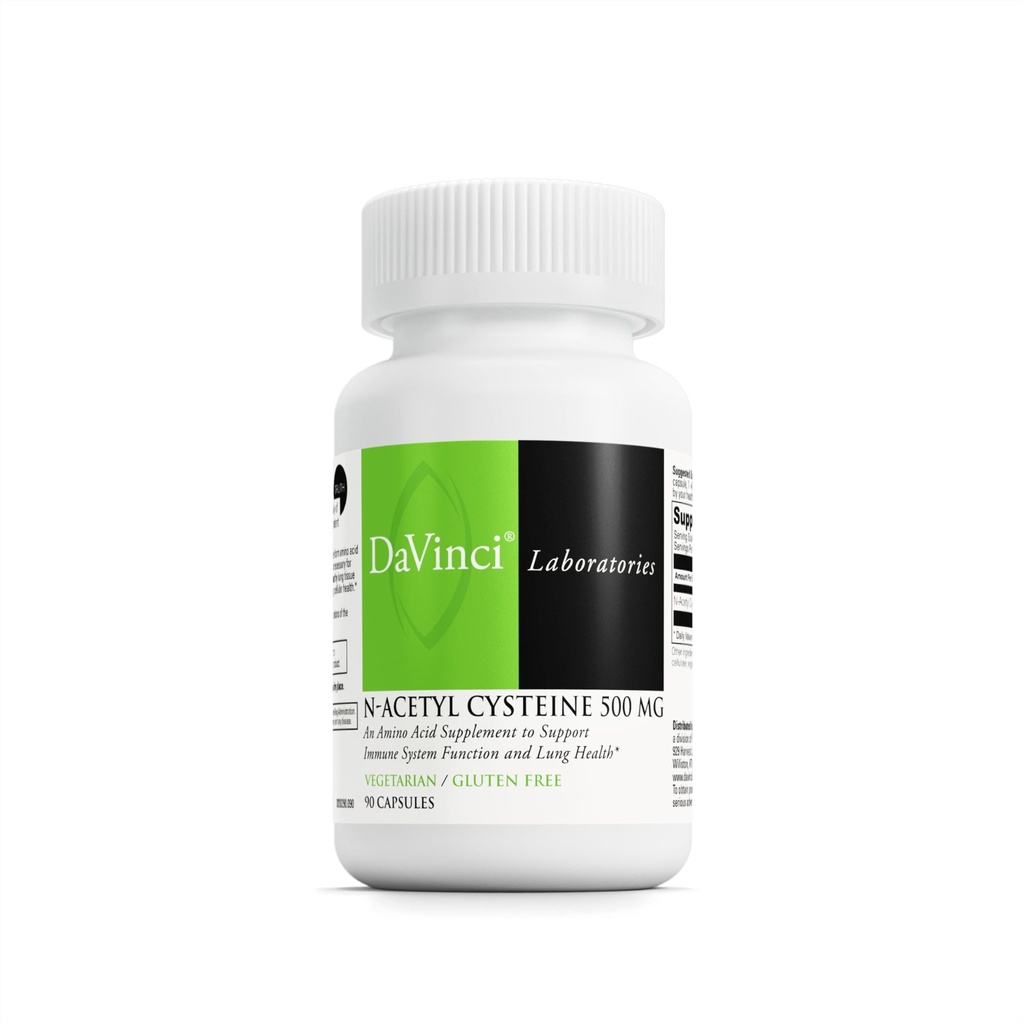 DAVINCI Laboratories - N- Acetyl Cysteine 500 mg - en Aminosyre supplement til støtte immunsystem funktion og lung sundhed - Vegetarisk, Glutenfri - 90 kapsler