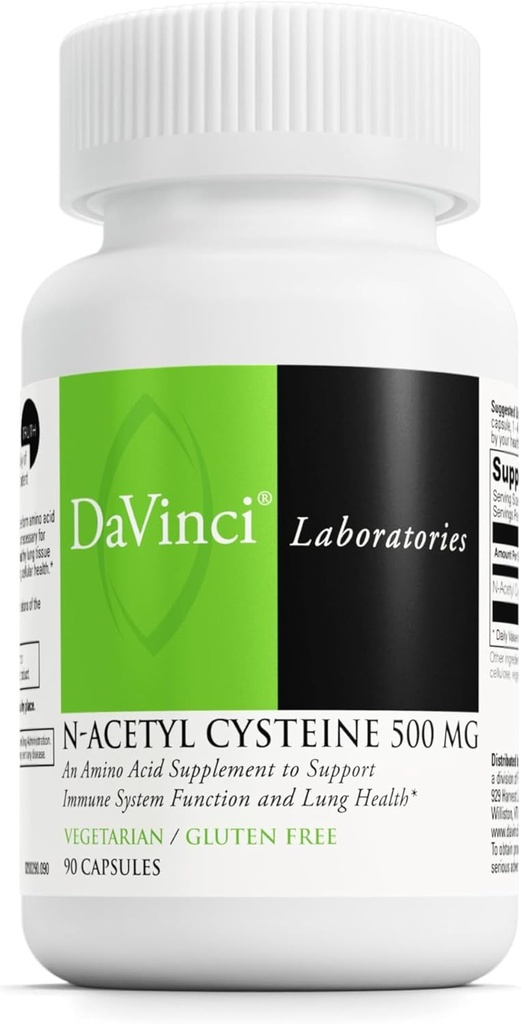 DAVINCI Laboratories - N- Acetyl Cysteine 500 mg - en Aminosyre supplement til støtte immunsystem funktion og lung sundhed - Vegetarisk, Glutenfri - 90 kapsler