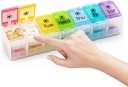 XL Stor AM / PM Weekly Pill Organizer Gigt Friendly, 2 gange en dag Pill Box med Spring Open Design, 7 dages Vitamin sag med trykknap Compartments