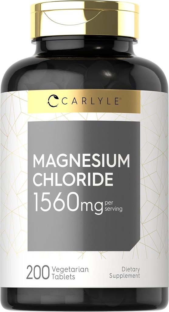 Carlyle - Magnesium Chloride - 124; 1560mg - 124; 200 tabletter - 124; cloruro de Magnesio Supplement - 124; Vegetar, non- GMO, og Gluten Free Formel