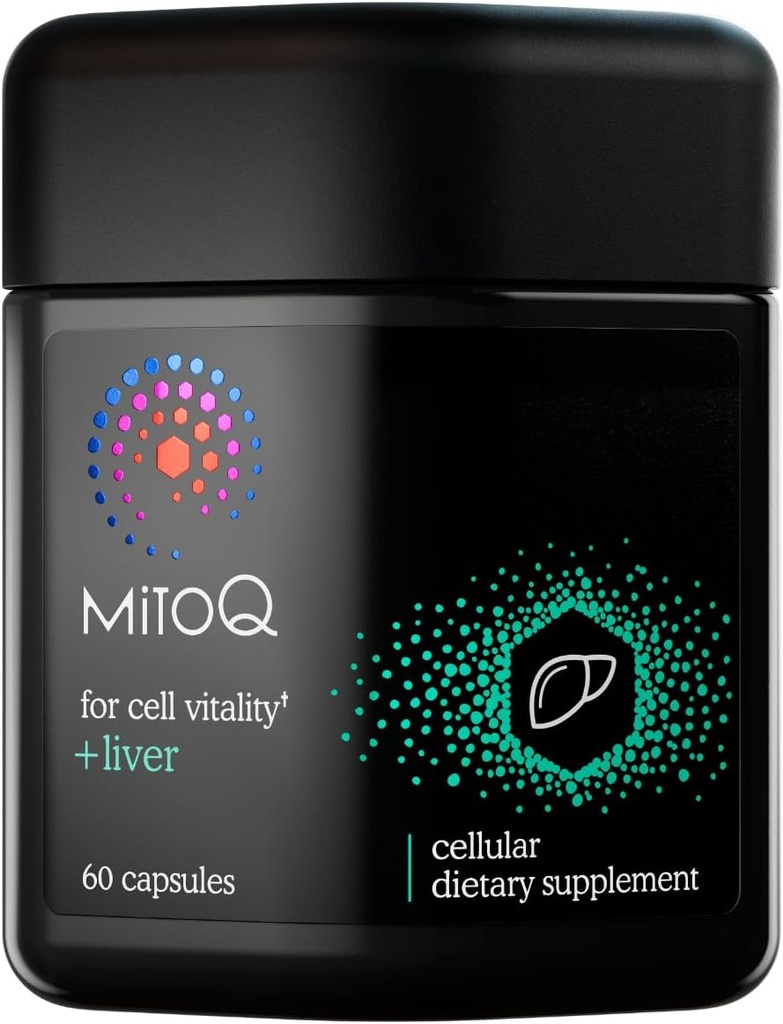 MitoQ +Liver Premium CoQ10 Antioxidant - Contains Mitoquinol Mesylate, Choline, Milk Thistle, Selenium - Supports Metabolism, Liver Health, Body’s Natural Detoxification & Cell Vitality (60 Capsules)