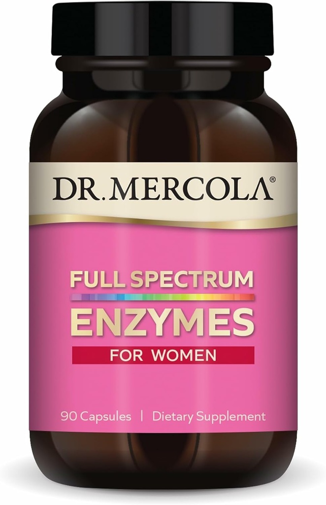Dr. Mercola Full Spectrum Enzymes for Women - 22 Diverse Enzymes - Understøtter fordøjelse & Gut Health - Non-GMO, Gluten- Free & Soy- Free - 90 Kapsler (90 Servering)