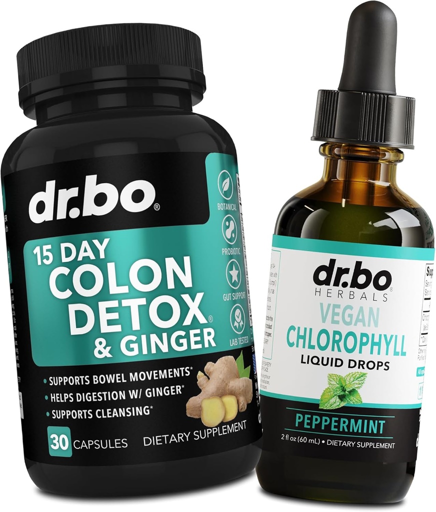 Colon Cleanser Detox & Chlorophyll Liquid Drops - 15 dag Colon Cleanse piller med ingefær, flydende Chlorophyll Drops Odor Body Detox Intern Deodorant - Tågebevægelse Kosttilskud Intestinal Gut Support
