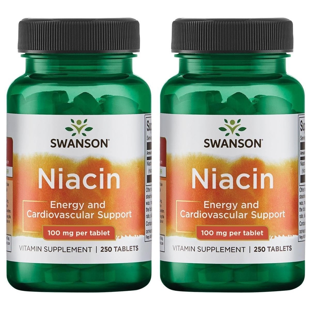 Swanson Niacin (vitamin B3) - Vitamin supplement støtte hjerte sundhed og kulhydrat Metabolisme - fremmer naturlig energiproduktion - (250 tabletter, 100mg NE Hver) (2 Pack)