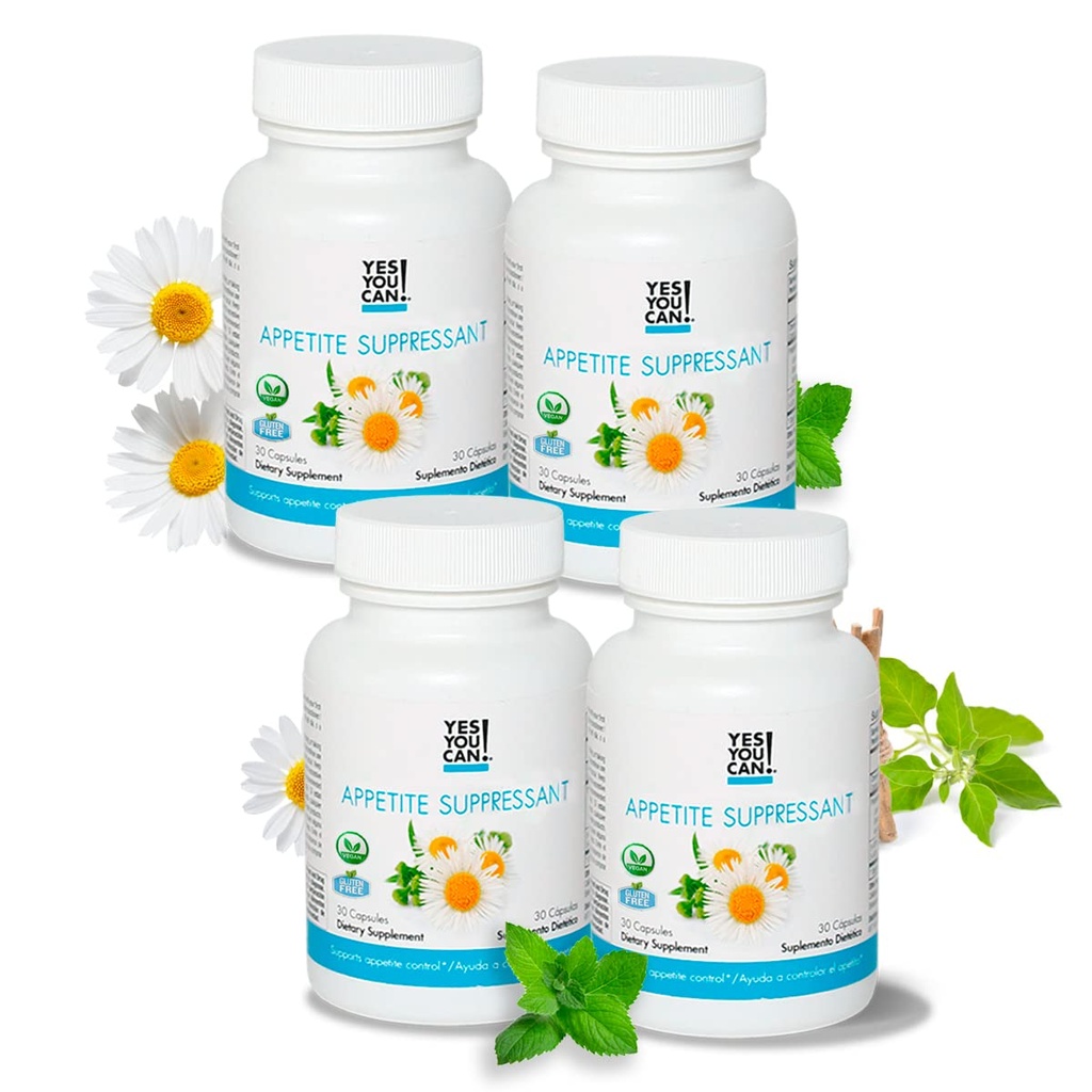 Ja, du kan! Appetitstøtte til bodyweight management - Sund forhold til fødevarer - Inkluderer naturlige ingredienser: 5-HTP, Lemon Balm, Kamille Extract - 30 kapsler, 4 pakke