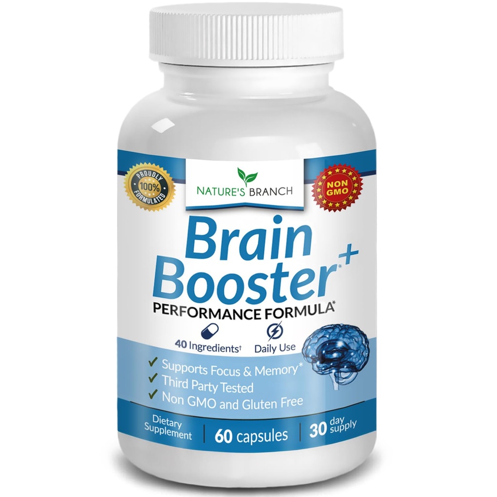 40- in-1 Brain Booster supplement til fokus, hukommelse, Klarhed, energi ekskl. 124; Advanced Vitamin Plus eBook 124; for mænd og kvinder, kognitiv funktion Nootrop Support med DMAE, Mind Health Formel 124; 60 kapsler
