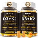 Vitamin D3 5000iu & K2 (som MK7) 200mcg Gummies + 600mg Calcium, med kokosolie til høj absorption, Maksimal styrke Vitamin D3 K2 Supplement - Støtte til knogler Muskeltænder Immun, Vegan 2Packs