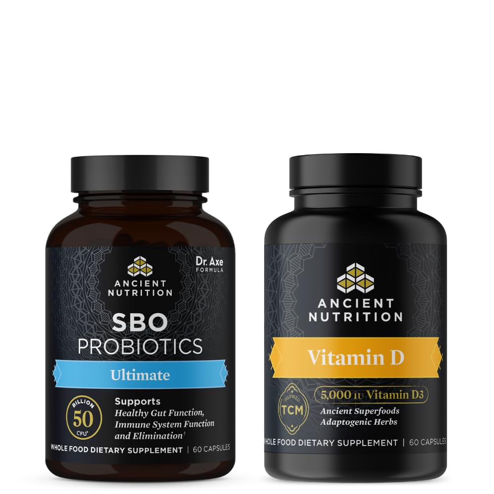 Ancient Nutrition SBO Probiotika kapsler, Ultimate, 60 Count + D-vitamin kapsler, 90 Count