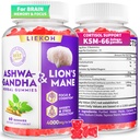 Ashwagandha Gummies - Økologisk Ashwagandha & Lions Mane Gummies for voksne med 4 Adaptogen Herb til Stress, Kognitiv & immunforsvar 124; Cortisol Kosttilskud til kvinder & mænd, Berry Flavor - 60 Tællere