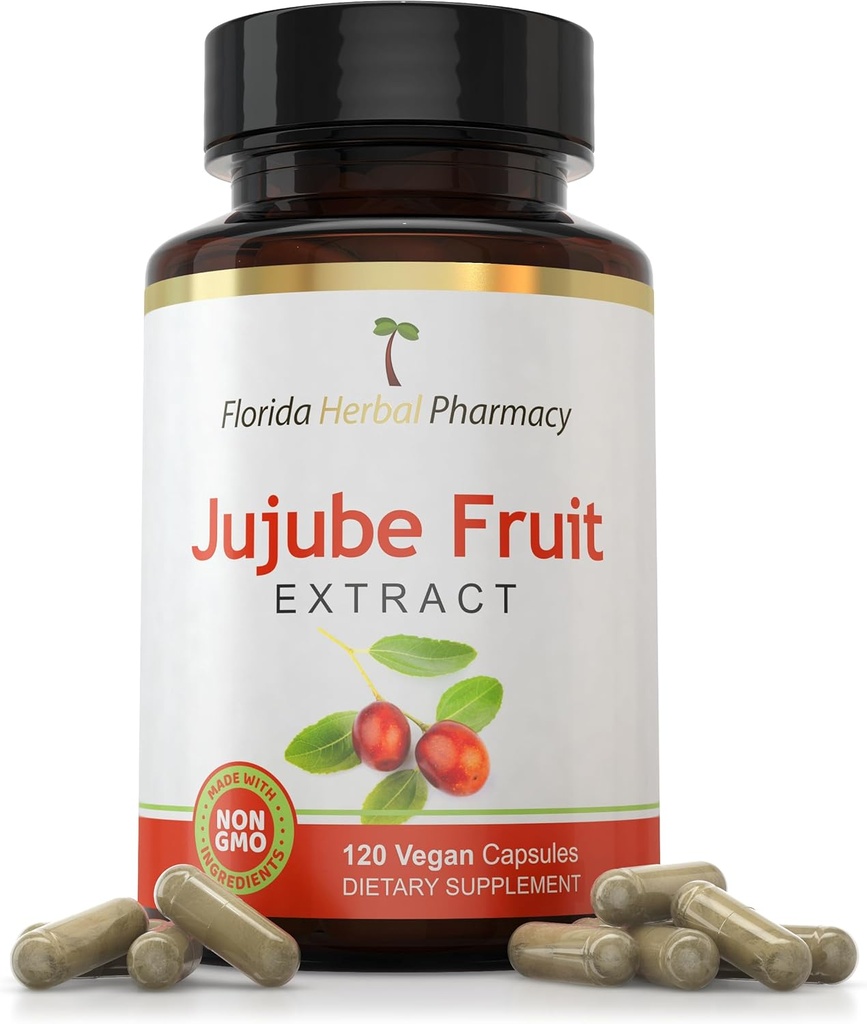 Florida Herbal Apotek, Jujube Fruit Extract Supplement Kapsler 10: 1 (120 Kapsler) 500 mg per Kapsel, 1000 mg Servering
