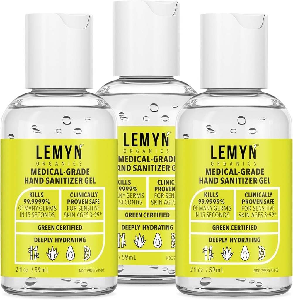 Medical Grade Hand Sanitizer Gel - 97% ORGANIC - 2 FLLOZ. PACK OF 3