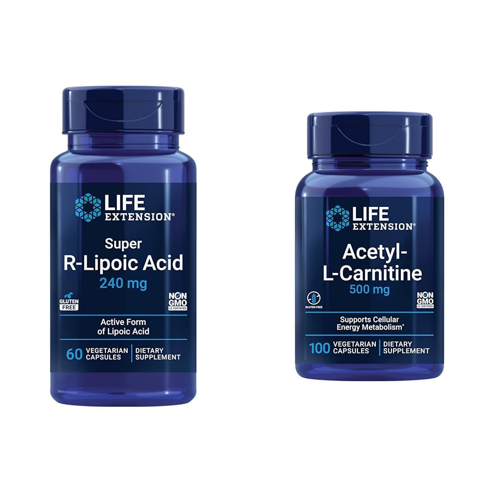 Life Extension Super R- Lipoic Acid 240mg og Acetyl- L- Carnitin 100 kapsler - Cellulær energi og hjerne sundhed