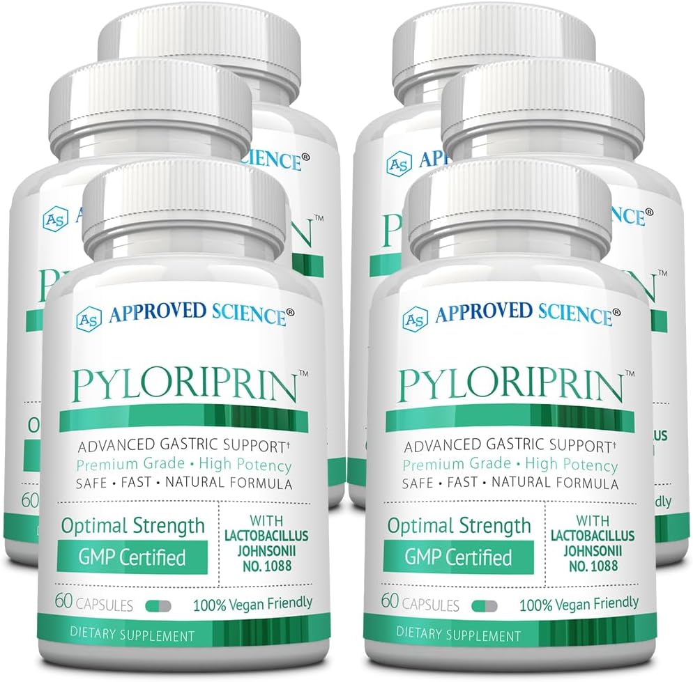 Godkendt videnskab Pyloriprin - Avanceret fordøjelsesstøtte til en sund mave - Zink L-Carnosine, Probiotic, Broccoli Sprut, Deglycyrrhized lakrids - 360 Kapsler - seks måneders forsyning - Vegan