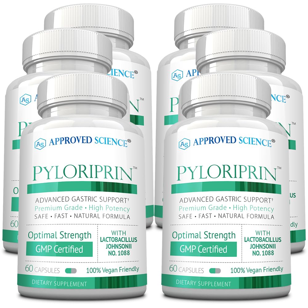 Godkendt videnskab Pyloriprin - Avanceret fordøjelsesstøtte til en sund mave - Zink L-Carnosine, Probiotic, Broccoli Sprut, Deglycyrrhized lakrids - 360 Kapsler - seks måneders forsyning - Vegan