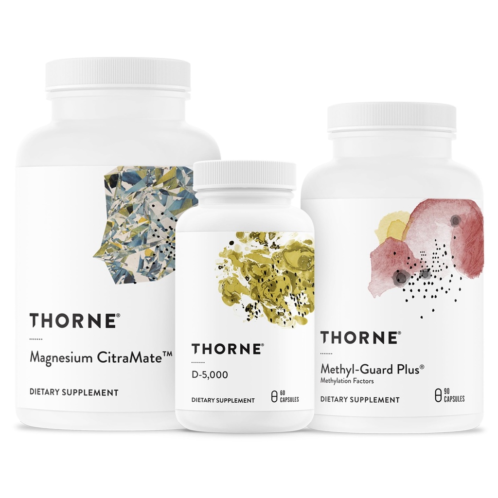 THORNE - Essential Wellness Trio - Methylering Support + Magnesium CitraMate + D- 5000- 60 Vitamin