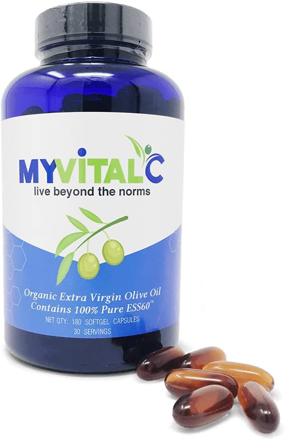 MyVitalC Pure ESS60 Ekstra Virgin Olivenolie Softgel kapsler - Høj styrke Antioxidant tillæg med Pure Olive Oil - Oral tillæg - Kosttilskud til mænd og kvinder - 180 Softgels