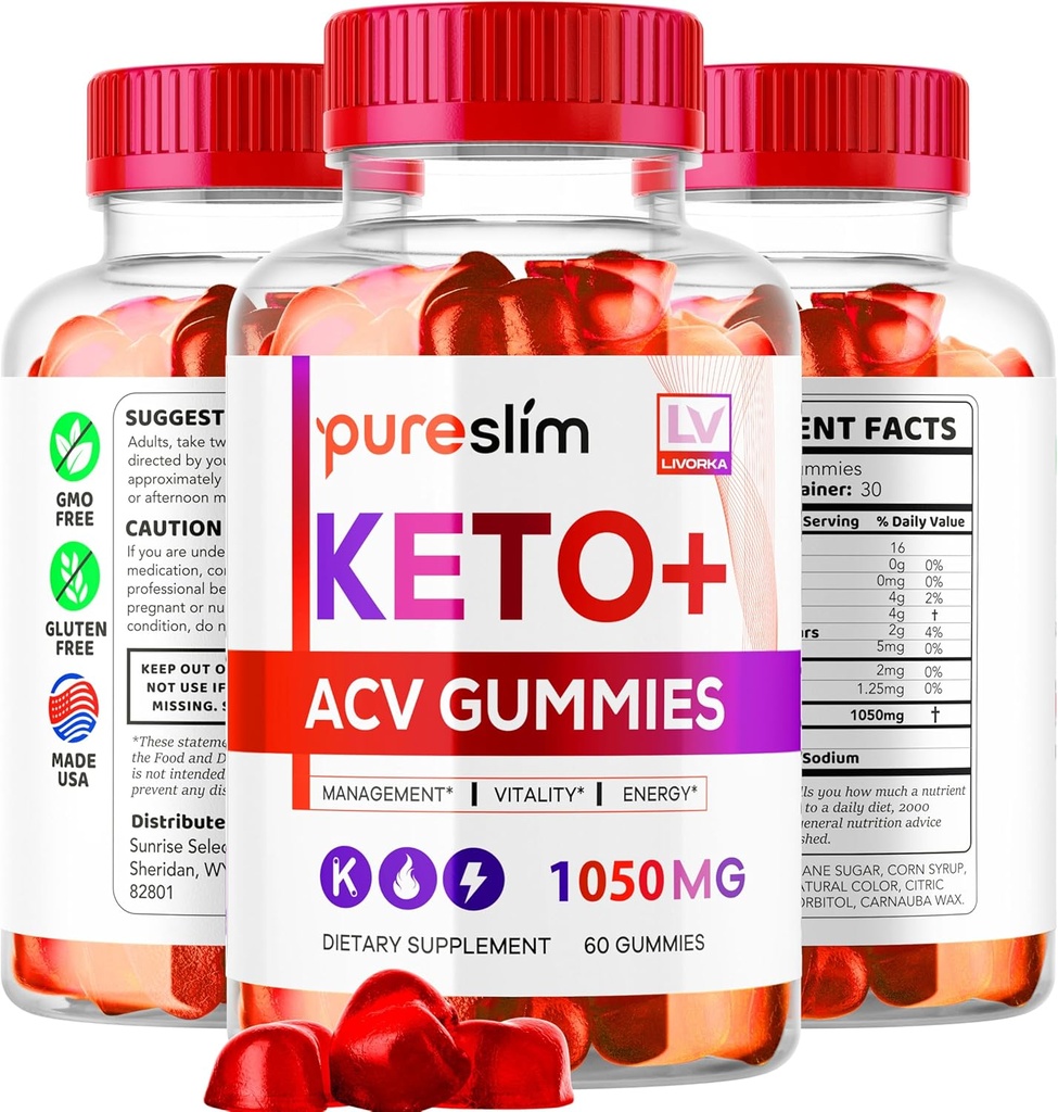 3 Pack - PureSlim KetoACV Gummies 1050MG, Supplement Advanced Formel, 180 Gummies for 3 Måneder