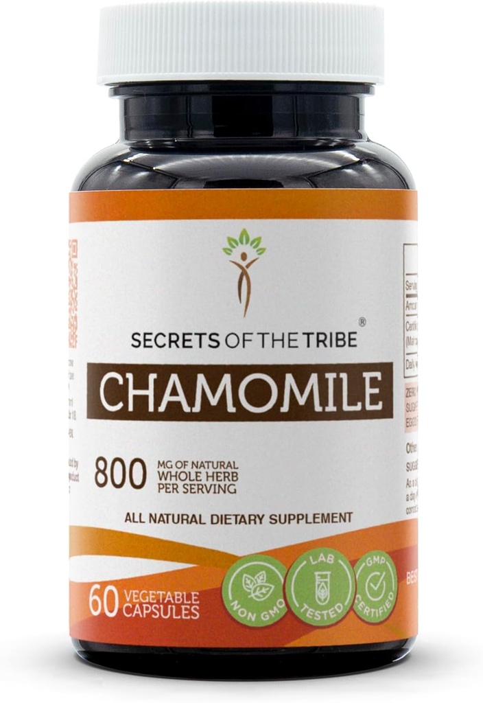 Hemmeligheder for Tribe Kamille 60 Kapsler, 800 mg, Kamille (Matricaria Recutita) Tørret blomst (60 Kapsler)