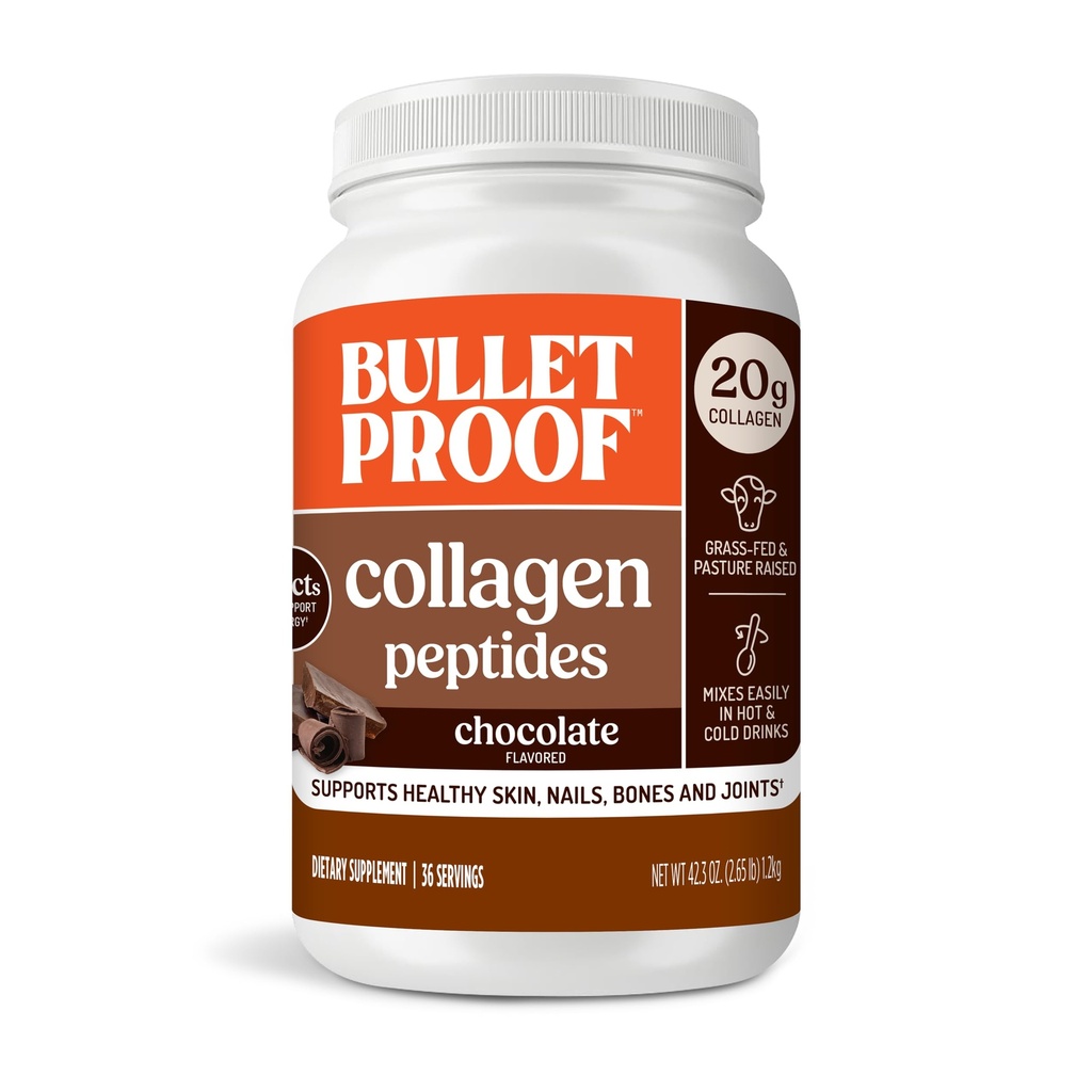Skudsikker chokolade kollagen protein pulver med MCT Oil, 19g protein, 42.3 Oz, værdi størrelse, kollagen peptider og aminosyrer til sund hud, knogler og joints