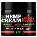 Hamp Cream-Natural Premium Kvalitet Hamp Olie- Instant Results- Premium Turemri- Made in USA- Lavender, Aloe, Dry Skin-4 Ounce