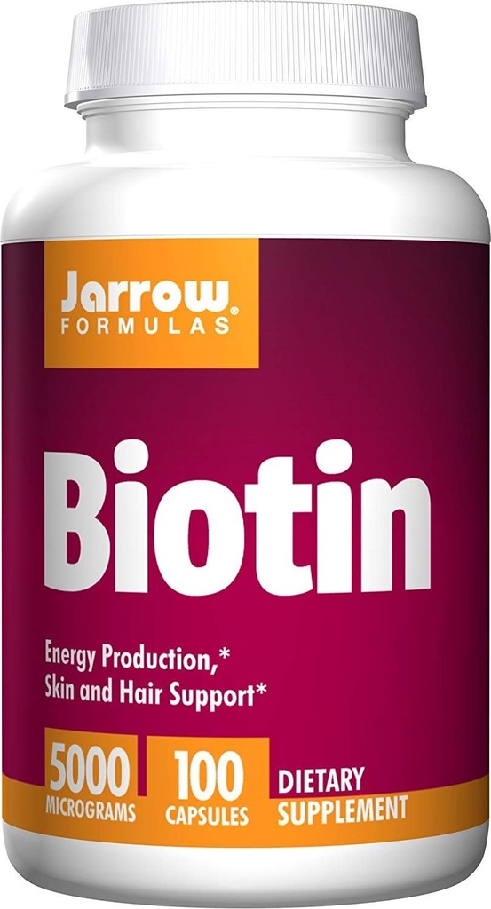 Jarrow Formulas Biotin 5000 mcg - 100 Veggie Caps, Pack of 2 - Supports Skin & Hair Growth, Lipid Metabolism & Energy Production (ATP) - 200 Total Servings