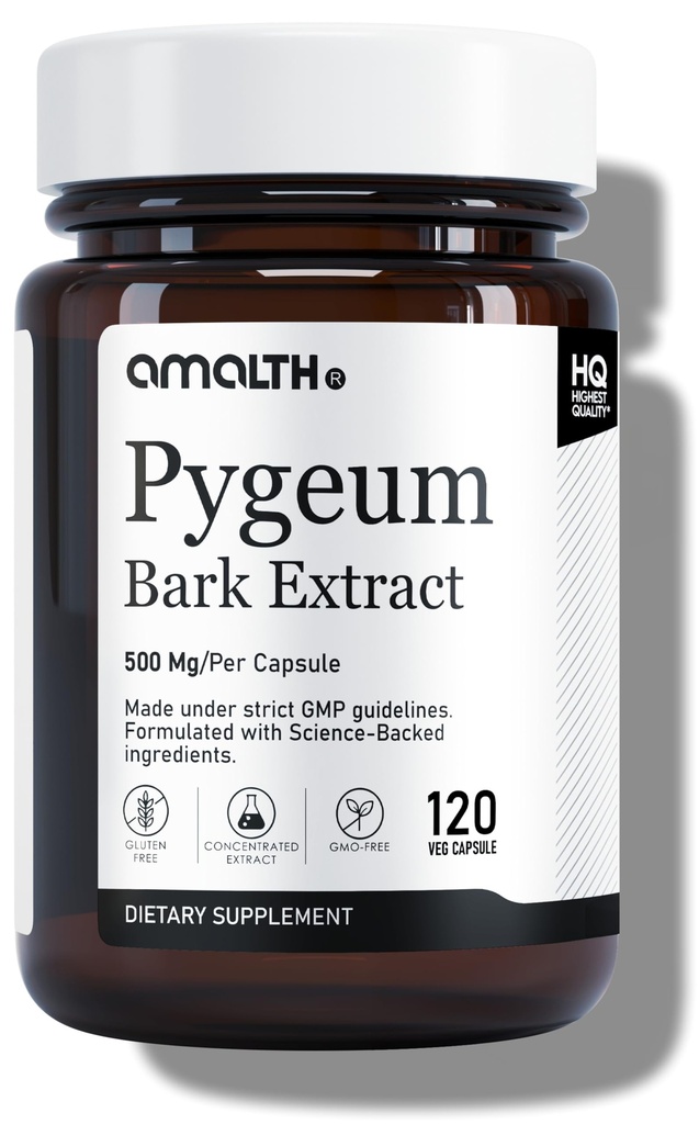 Amality Pygeum Bark ekstrakt Powder højere potens (6,5% phytosteroler) Understøtter urinveje og prostata sundhed mænd herbal kosttilskud 120 kapsler (ikke-GMO)