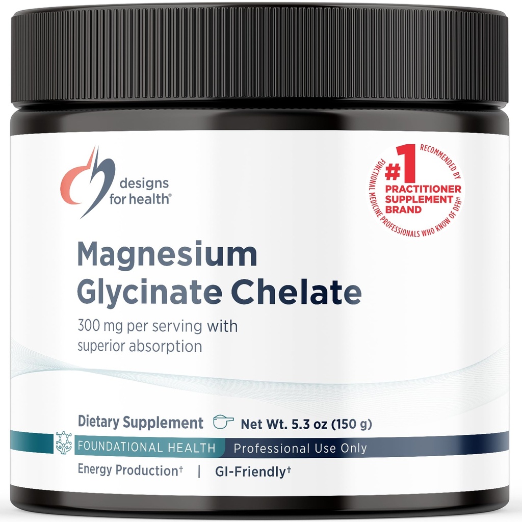 Design for sundhed Magnesium Glycinate Powder - 300mg pulveriseret Chelated Magnesium Bisglycinate Supplement - Non-GMO Great- Tasting Drink Mix Add- in, Orange Flavor (30 Servere / 150g)