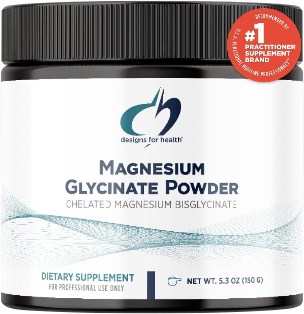 Design for sundhed Magnesium Glycinate Powder - 300mg pulveriseret Chelated Magnesium Bisglycinate Supplement - Non-GMO Great- Tasting Drink Mix Add- in, Orange Flavor (30 Servere / 150g)