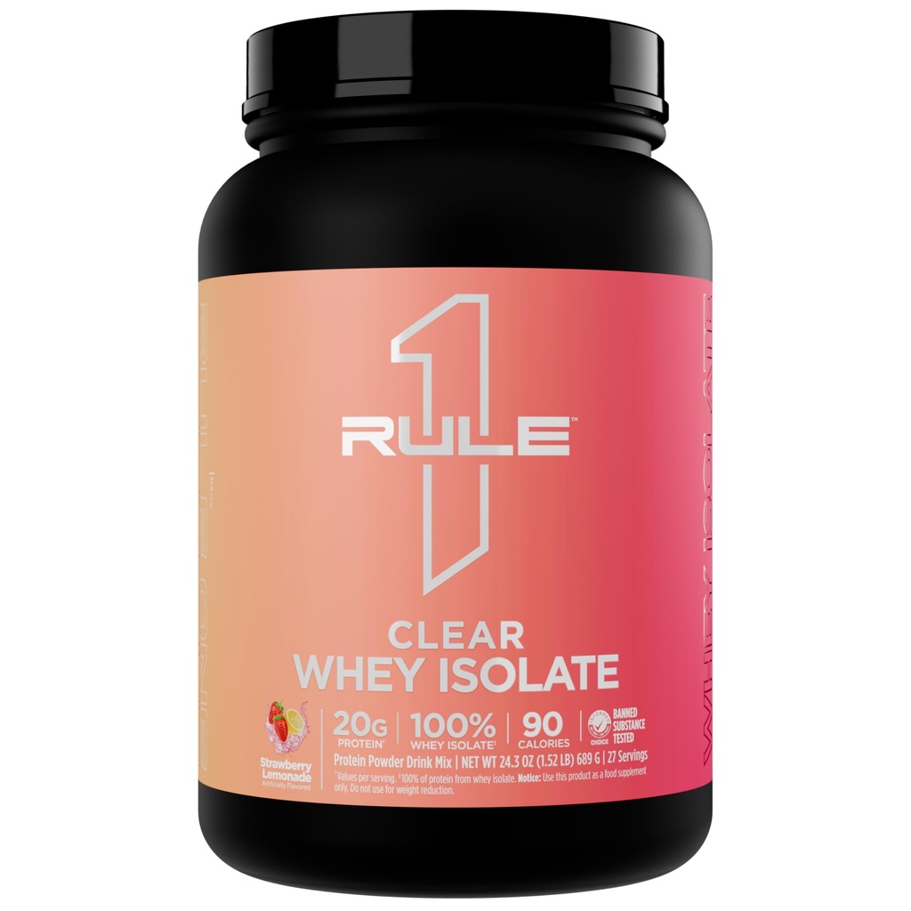 Regel 1 Clear Whey Isolate - 20g All- valle Isolate Protein, Over 9g EAA, 300mg af elektrolytmineraler, 90 kalorier, lys, Crisp, og genopfriskende smag (27 Servere, Jordbær Lemonade)