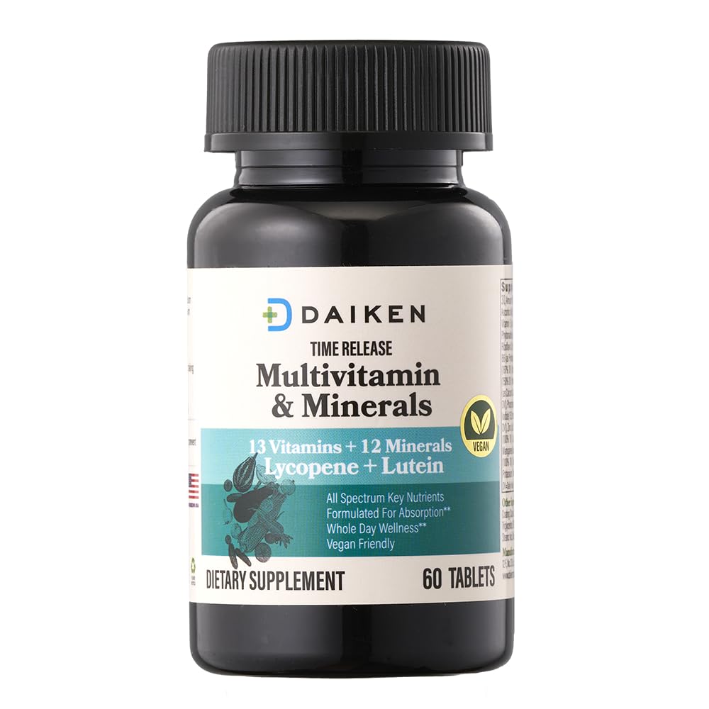 DAIKEN Mini Multivitamin, 60 tabletter, forstærket med Lutein, Lycopene & folinsyre, tidsfrigivelse Multivitamin til kvinder & mænd, Vegan & Let at synke