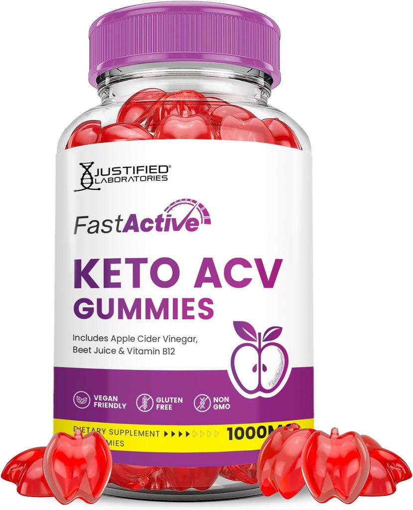 Hurtig aktiv Keto ACV Gummies Advanced Formel 1000MG Fast aktiv Keto Gummies Apple Cider Vinagar Formuleret med Pomegranat Beet Juice Powder B12 Vegan Non GMO 60 Gummys