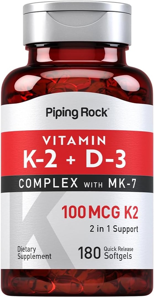 Piping Rock Vitamin K2 D3 Supplementet 124; 100 mcg