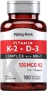 Piping Rock Vitamin K2 D3 Supplementet 124; 100 mcg
