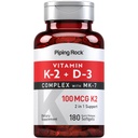 Piping Rock Vitamin K2 D3 Supplementet 124; 100 mcg