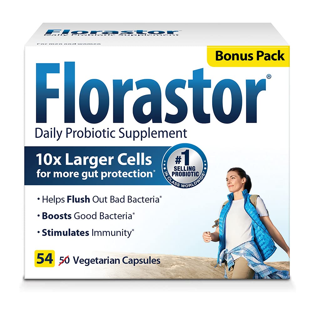 Florastor Daily Probiotic Supplement for kvinder og mænd, Proven til støtte fordøjelsessygdomme, Saccharomyces Boulardii CNCM I- 745 (54 kapsler), pakke med 3