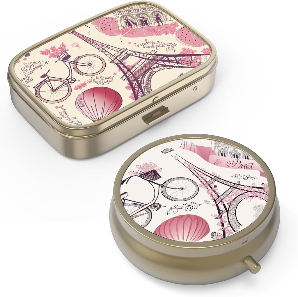 Pill Case Pill Box med spejl Retro Small Pill Case til purse eller Pocket Bronze Pill Box eller vitaminer, fiskeolie, kosttilskud, Pill Containe Travel Gaver
