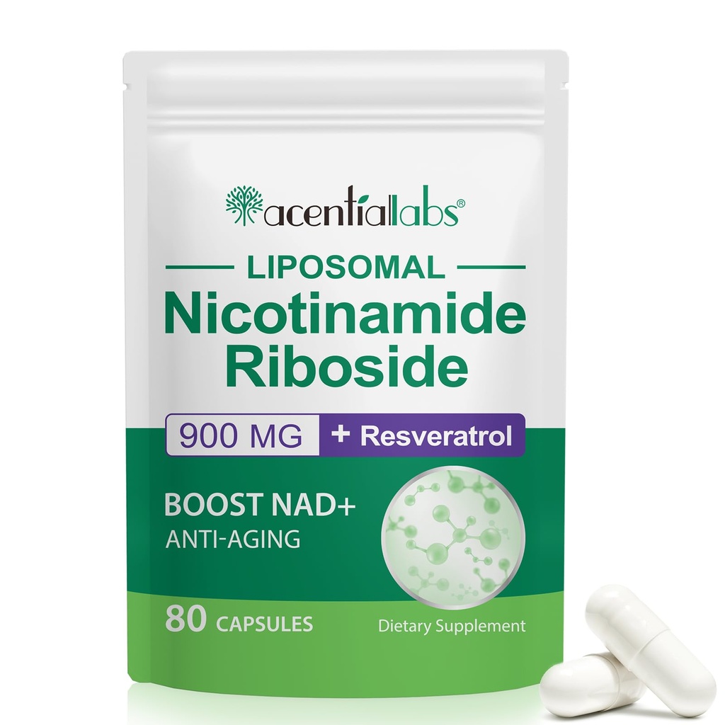 NAD Nicotinamid Riboside Resveratrol 900mg, NAD Supplement Support Cellular Health, Anti- Aging, Energy, Focus - 80 kapsler
