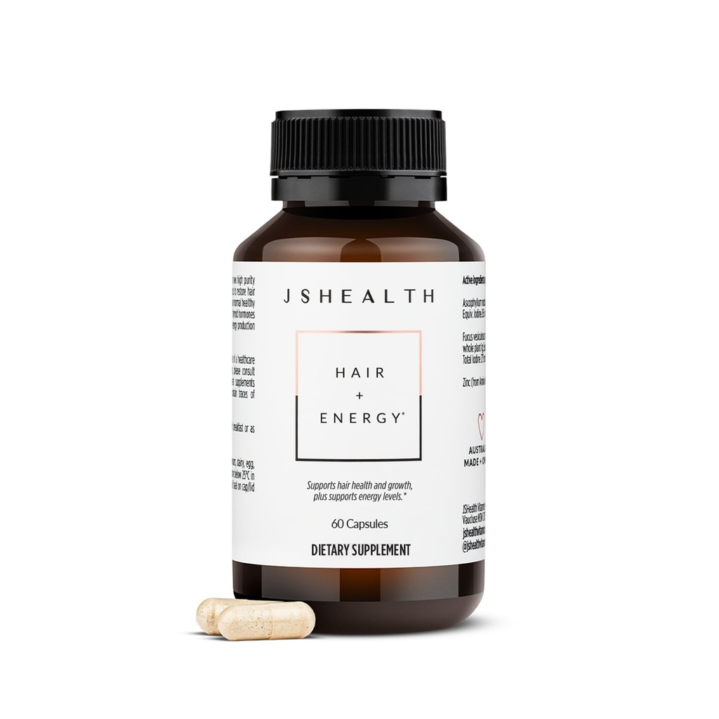 JSHealth hårformel - Vitaminer for hårvækst og energi med zink og jod - hårtab supplement til mænd og kvinder (60 kapsler)