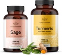 HERBAMAMA Sage and Gurkemeje Kit - Bundle of 1000 mg Sage Leaf & Gurkemeje Curcumin Kapsler - Vegan, Non- GMO, Gelatin- Free - 2 Pack