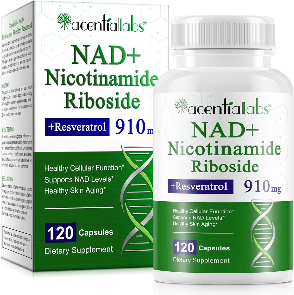 NAD Nicotinamide Riboside Resveratrol 900mg - NAD Supplement with Resveratrol | NAD+ Supplement for Anti-Aging, Cellular Energy, DNA Repair | NAD Nicotinamide Riboside 900 with High Absorption