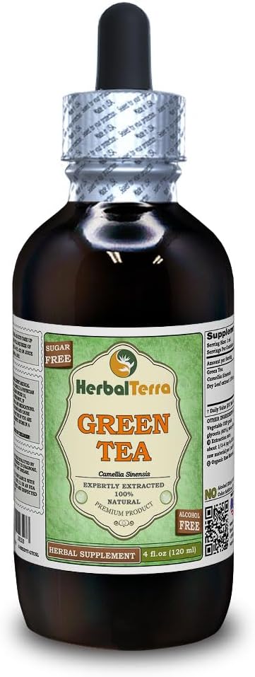 Grøn te (Camellia Sinensis) Glycerit, Økologisk Tørrede blade Alkohol- Free Liquid Extract (Brand Name: HerbalTerra, Stolt Made in USA) 4 fl.oz (120 ml)