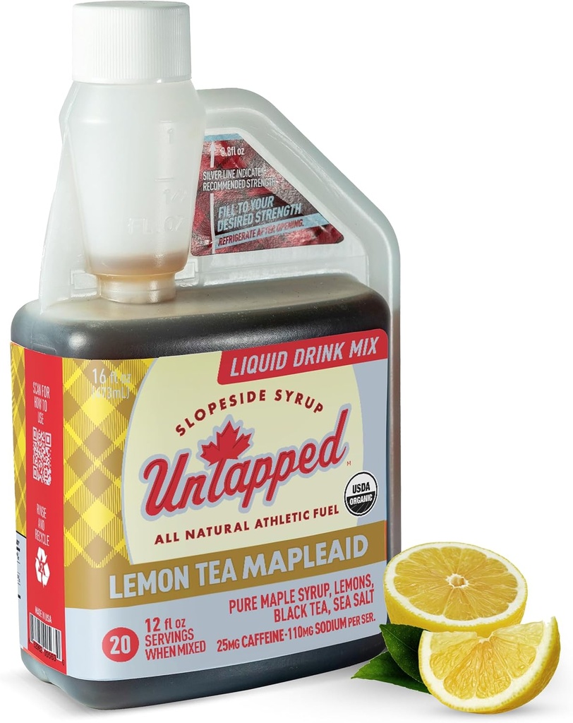Uudnyttet Lemon Tea Mapleaid - 20 Serveringer 16 fl oz Bulk Flaske Organic Maple Syrup, Lemon Juice & Black Tea Running Fuel Energizing Electrolytes & Coffein naturligt drevet af Pure Vermont Maple